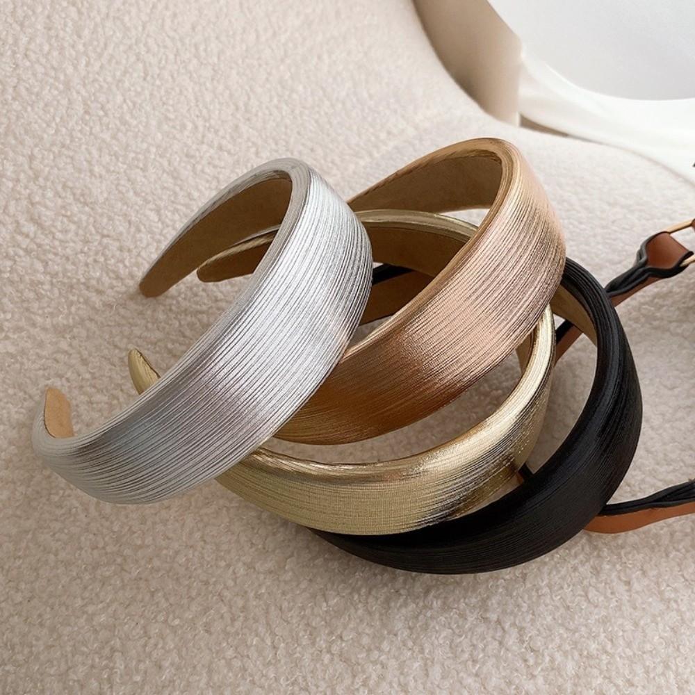 Shiny Gold Hair Hoop Wide Retro Headwear Fashion Leather Hairbands  Hair Accessories
