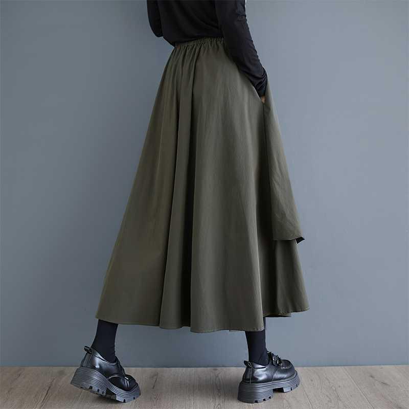 2024 Autumn Korean Mesh Pleated A-line Midi Skirt, Plus Size