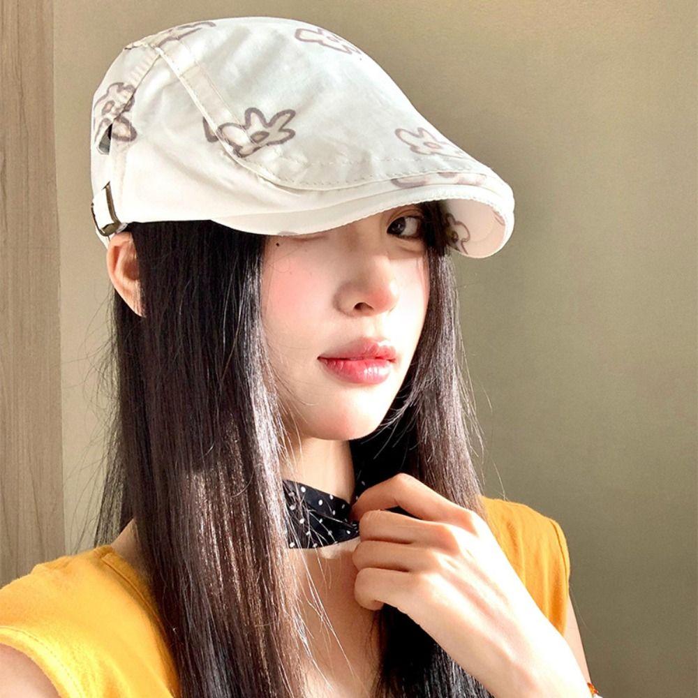 Cartoon Octagonal Hat British Style Y2k Painter Hat Personality Flower Beret  Girls