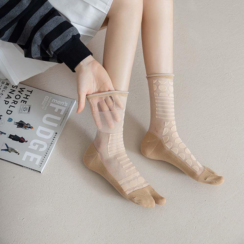 

Style JK Two Toe Socks Hollow Stripe Split Toe Socks Women Hosiery Calf Socks Glass Silk Socks