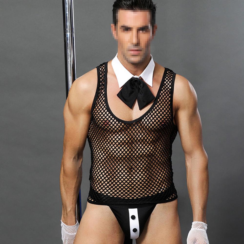 Lencería para hombres, ropa interior Gay, Body de malla en el pecho Sexual, suspensorio, disfraz de una pieza para sexo adulto