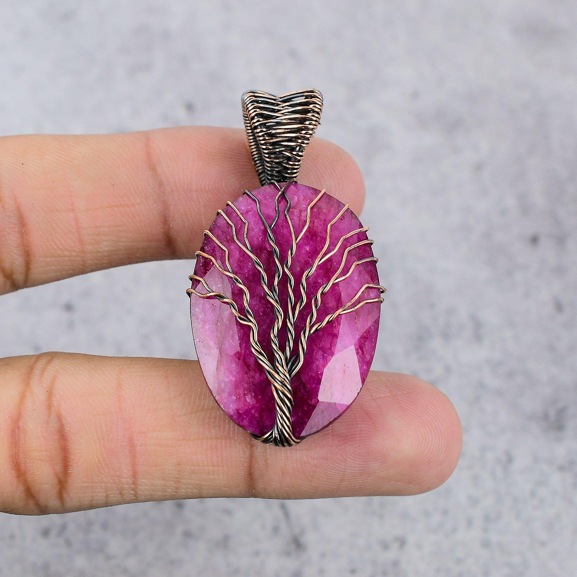 

Кулон Древо Жизни с рубином, Ювелирные изделия из драгоценных камней, Кулон ручной работы, обернутый медной проволокой 999 пробы, Ювелирные изделия новейшего дизайна 2.15 Inches