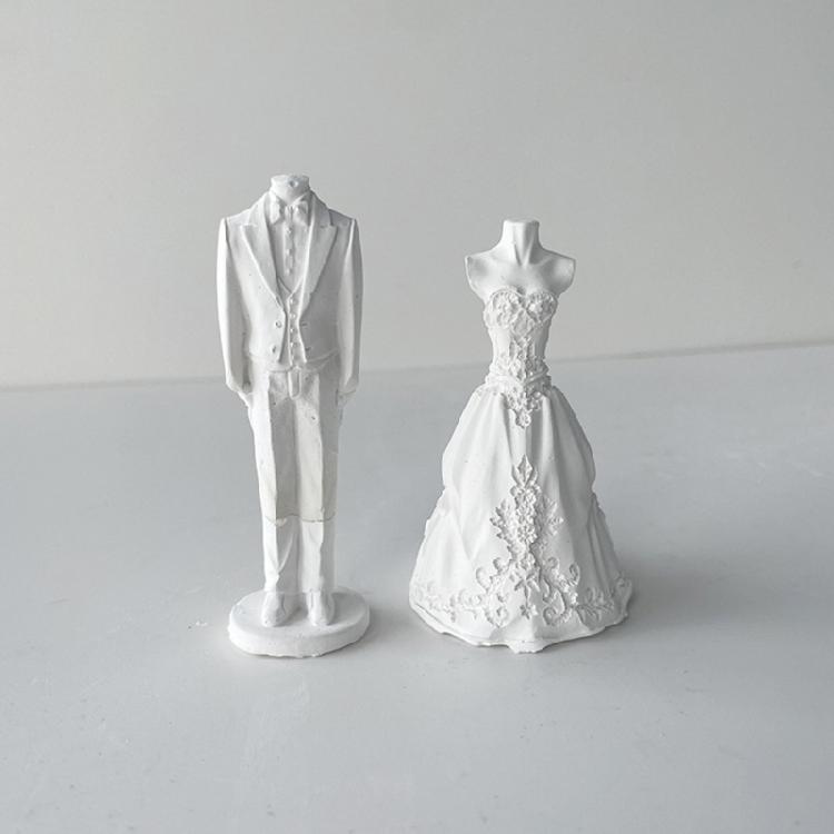3D Bride Wedding Dress Silicone Candle Mold Bridegroom Suit Resin Casting Moulds