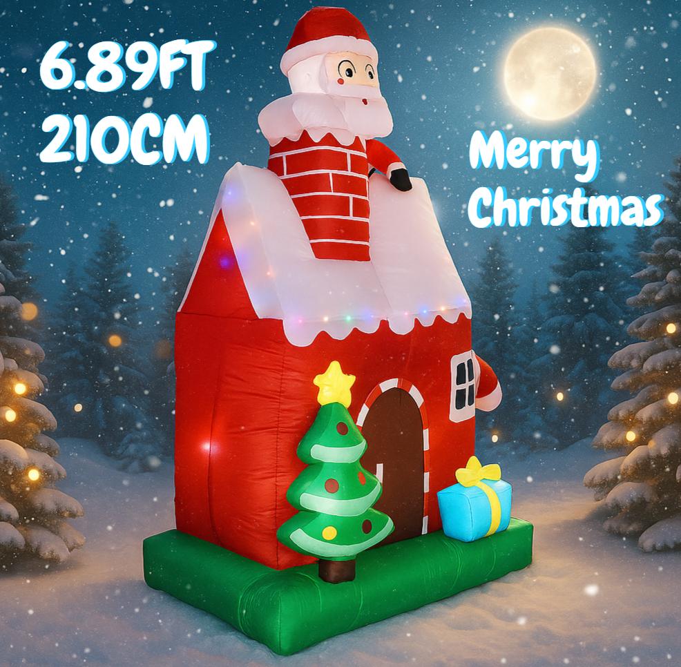 6.89FT Inflatable Toy Santa Man House Christmas Tree Holiday Gifts Xmas Decorations for Yard Christmas Supplies Home Ornaments