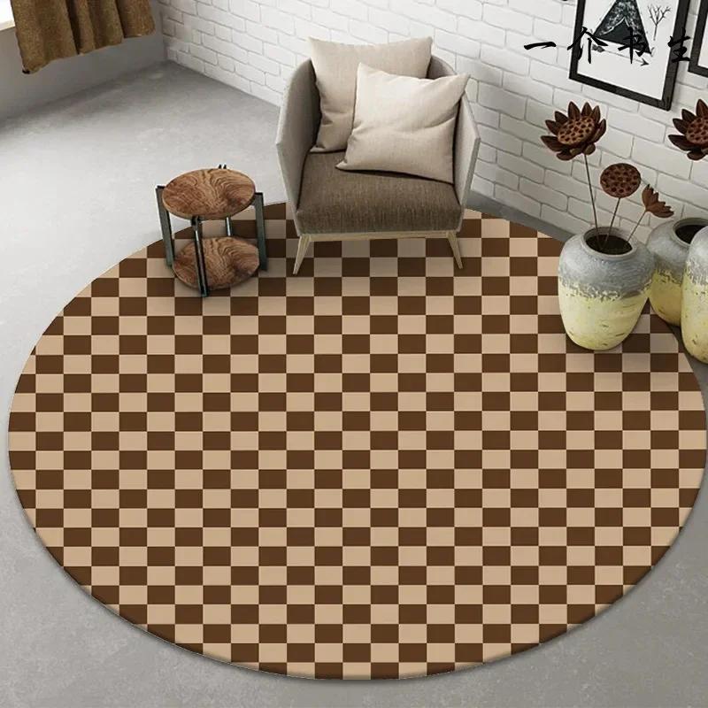 Checkerboard Plaid Round Carpet Geometric Floor Mat for Bedside Dorm Closet Dining Room Decor Soft Non-Slip Area Rugs Doormat