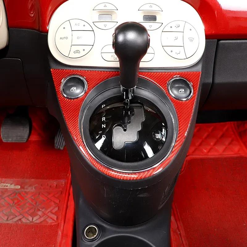 For Fiat 500 2010-2025 Soft Carbon Fiber Car Central Control Gear Shift Panel Trim Sticker Interior Accessories