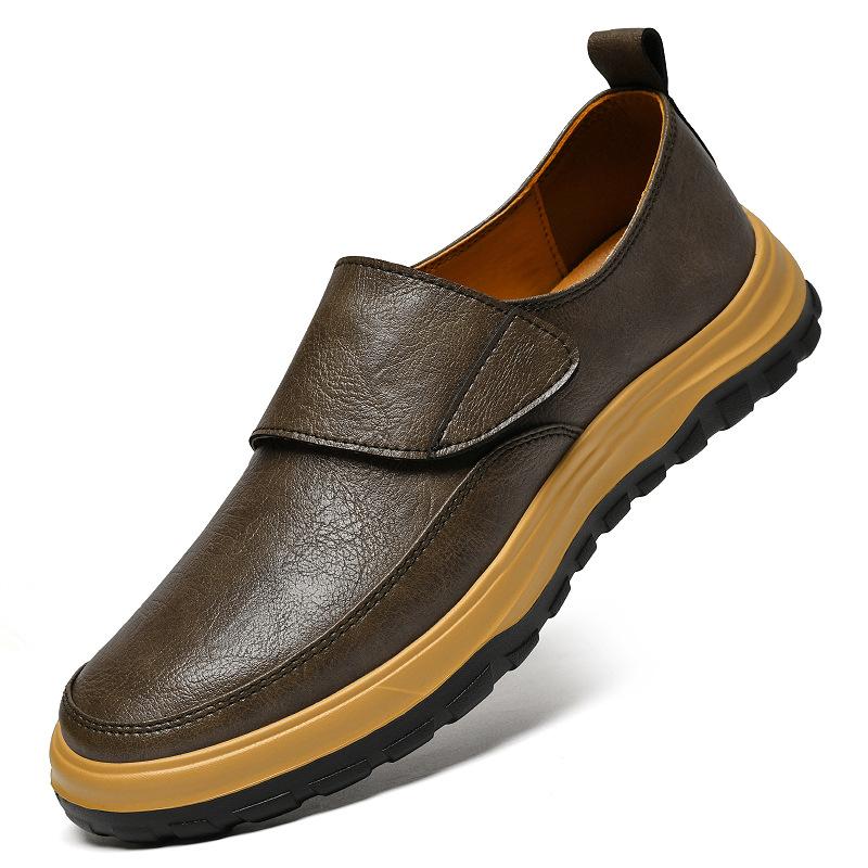 

Men s shoes leather Velcro leather shoes men s cowhide casual shoes breathable and versatile driving Doudou shoes large size leather shoes 45 хаки