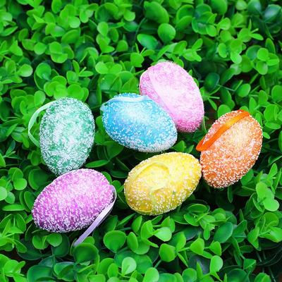 6 Stück Bunte Plastik-Ostereier Anhänger Schaumstoffmaterial mit Band zum Aufhängen Osterdekorationen Simulationsei Leicht