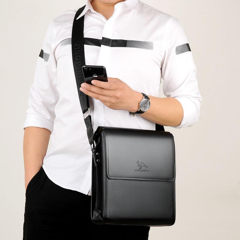 Męska Torba na Ramię z Prawdziwej Skóry - Miękka Torba Listonoszka Biznesowa Pionowy Plecak