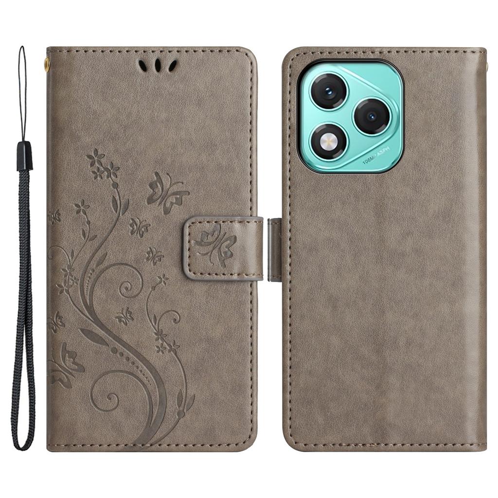 For Honor 400 Lite 5G Leather Wallet Case Butterfly Flower Imprinted Phone Cover with Strap
