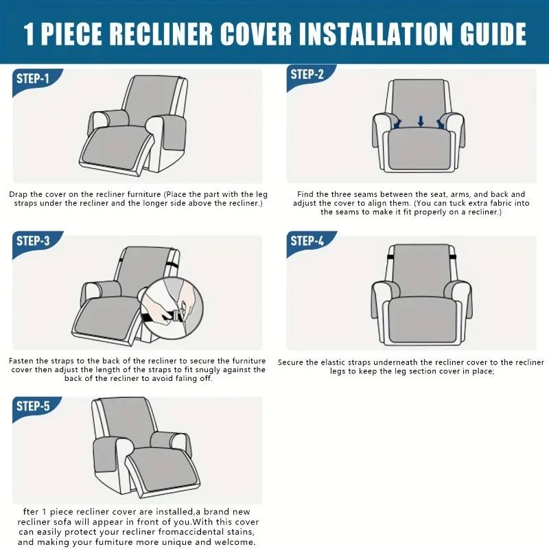 1pcs Waterproof Recliner Cover with Pockets Non-Slip Washable Sofa Protector for Furniture Universal Fit Durable Couch Slipcover