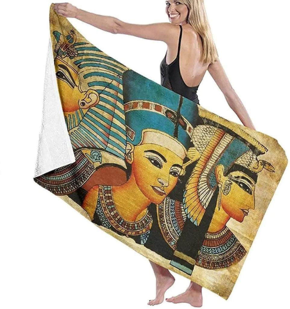 Modern Retro Colorful Egyptian Mural Digital Printing Rectangular Beach Towel Bathroom Fast Dry Absorbent Microfiber Towel Women