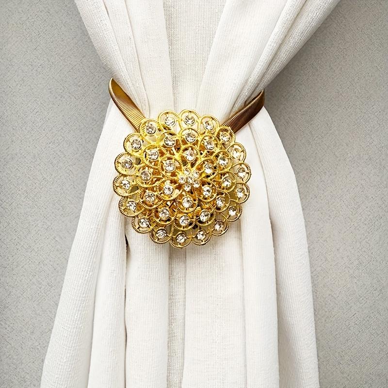 1pcs No-Drill Magnetic Curtain Brackets with Rhinestone Flower - Metal Window Hooks, Magnetic Closure Suitable for Blinds & Drapes for Home