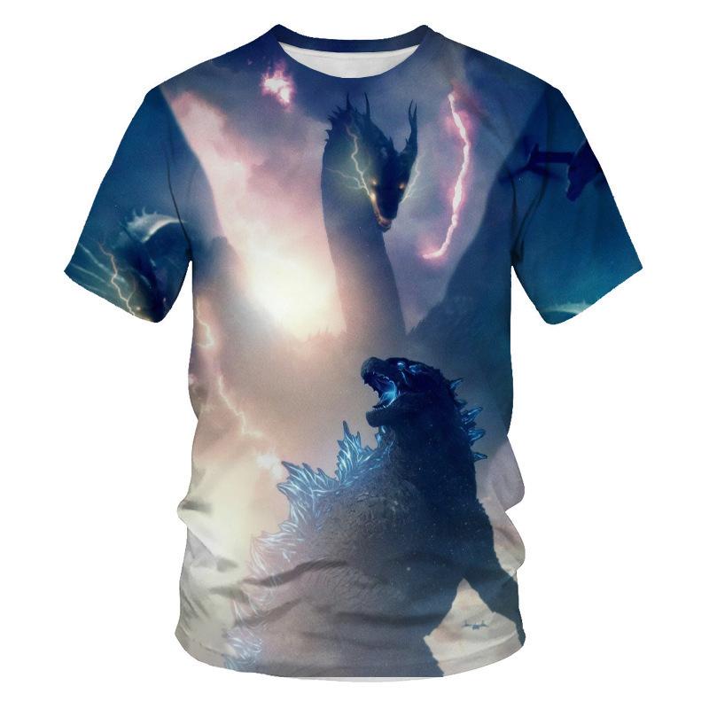 Summer Round Neck 3D Godzilla Pattern Printed Top Fashionable Casual Short Sleeved Children's Boy T-shirts