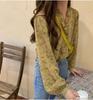 1116 New Shirt Korean Version of Foreign Style Gentle Wind Floral Chiffon Shirt Women's Long-sleeved Bottoming Shirt Bubble Sleeve Top