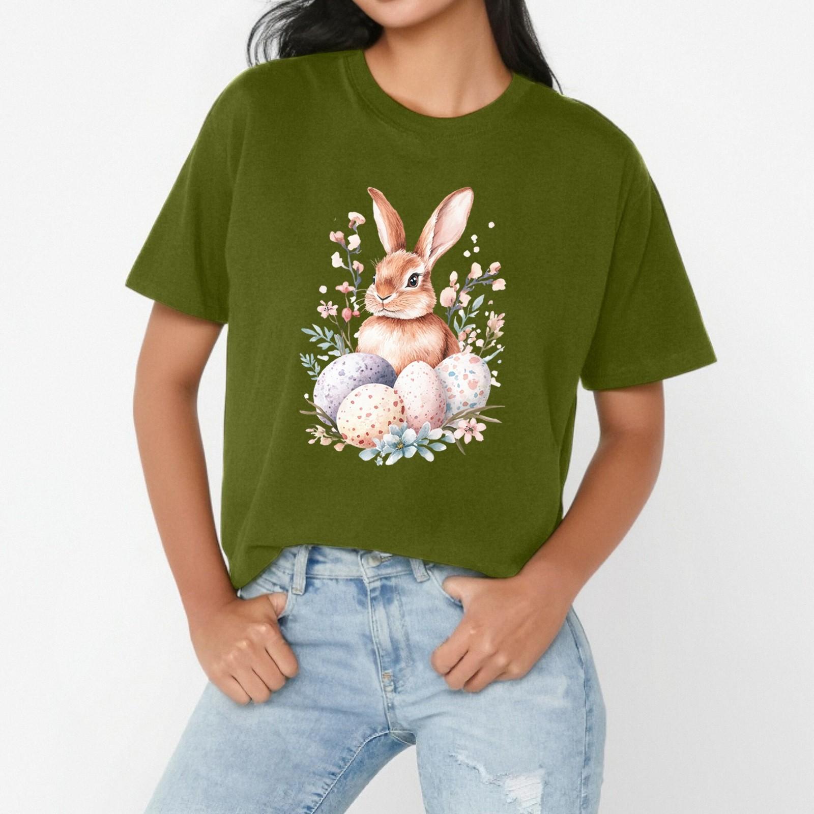 

Женская повседневная свободная футболка с пасхальным принтом, круглый вырез, пуловер, короткий рукав, топ L армия зеленый