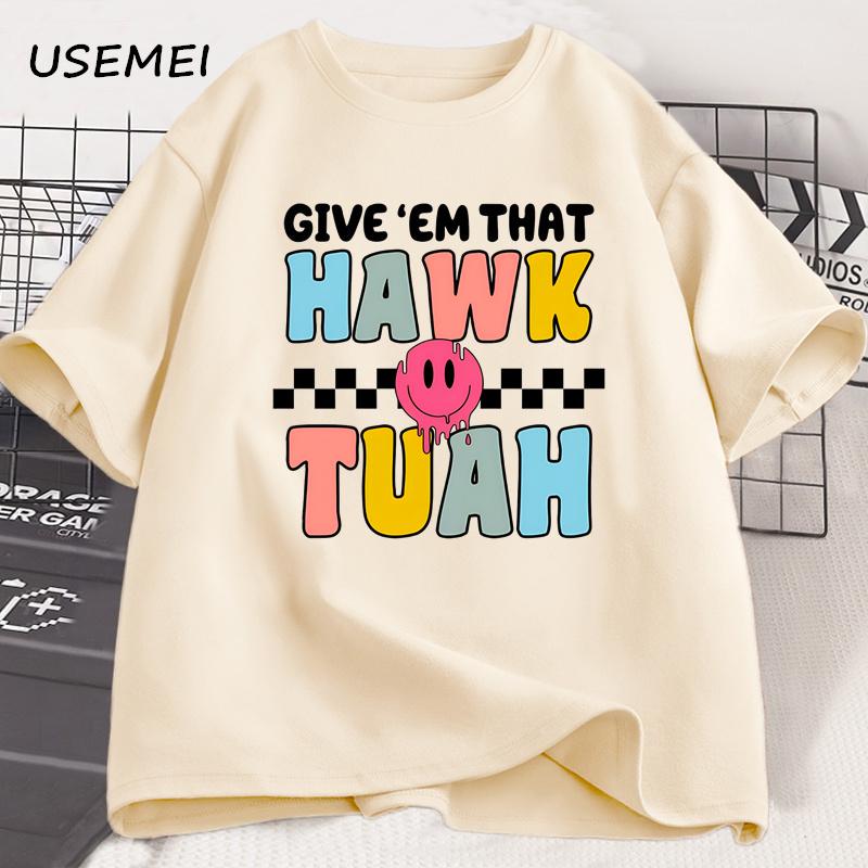 

Give Em HAWK TUAH PNG Viral Adult Humor T-shirt Men Women Funny 4th July Retro America Tshirt Cotton Round Tees 3XL