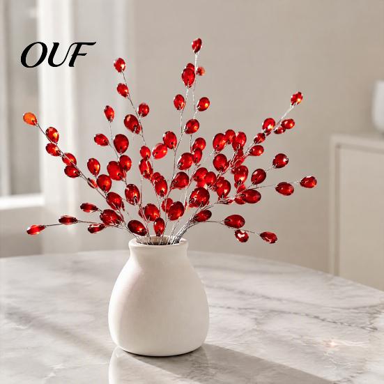 Acrylic Crystal Branches Transparent Faux Branch Christmas Tree Ornament, Bead Drop Stem, Artificial Hanging Icicles Clear Beaded Flower Twig Pick for