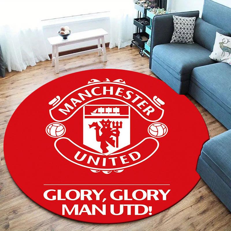 Manchester United F Round Area Rug,Carpet Rug for Living Room Bedroom Sofa Playroom Decor,Non-slip Floor Mat