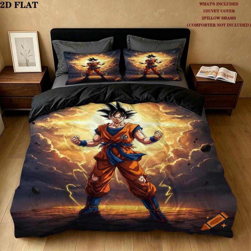 Son Goku Muster Bettwäsche Steppdecke Set Bettbezug Kissenbezug Zuhause Geburtstagsgeschenk(1 Bettbezug + 2 Kissenbezüge, ohne Füllung) 135x200cm black