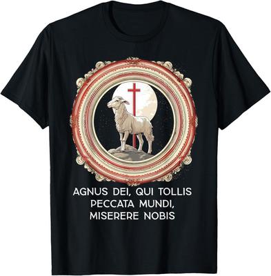 NUOVA EDIZIONE LIMITATA Agnus Dei Sanctus Messa Cattolica Tradizionale Latina T-Shirt Top Tee