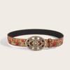 Vintage Rose Design Pu Belt For Women With 3d Embossed Flower Pattern For Outdoor Fashion