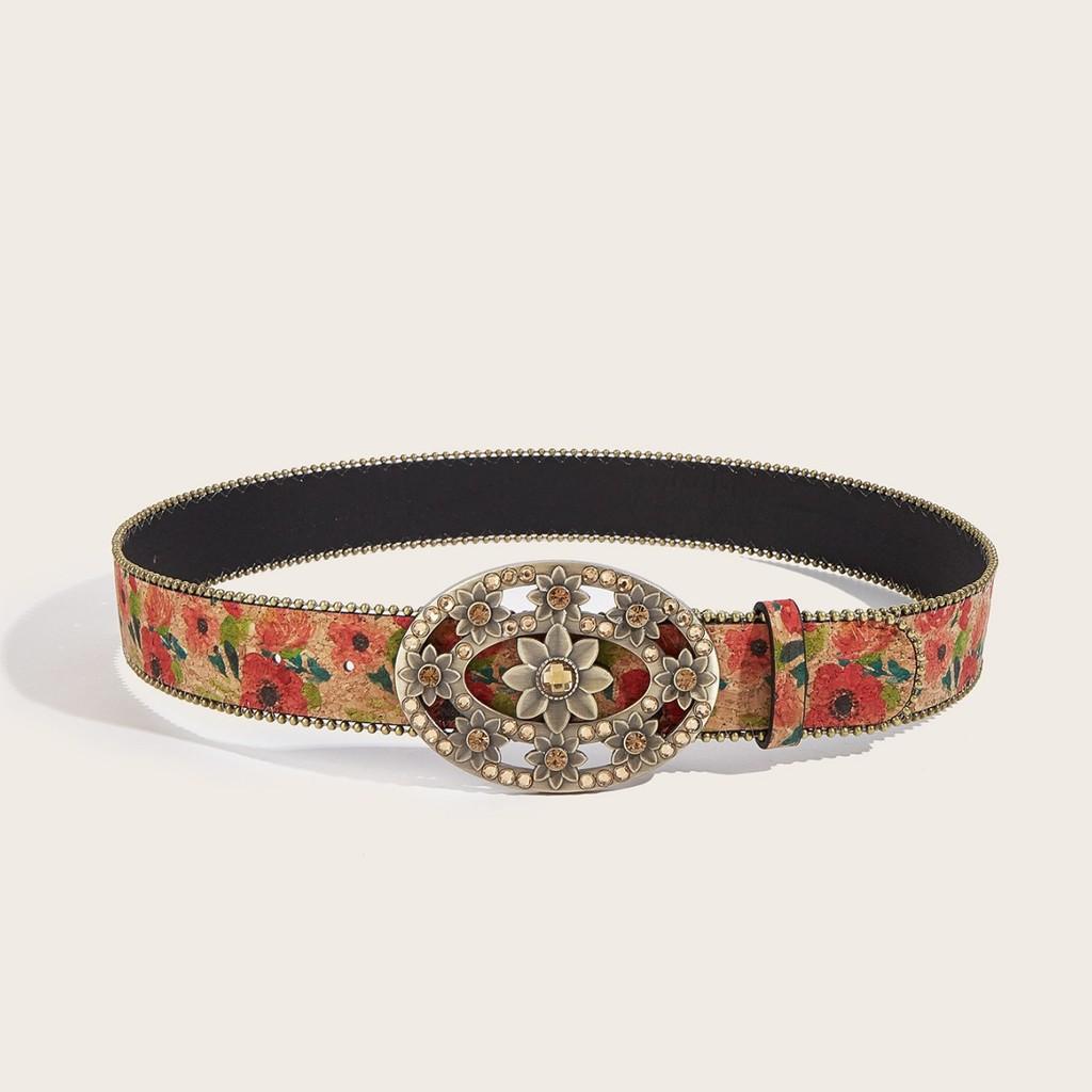 Vintage Rose Design Pu Belt For Women With 3d Embossed Flower Pattern For Outdoor Fashion