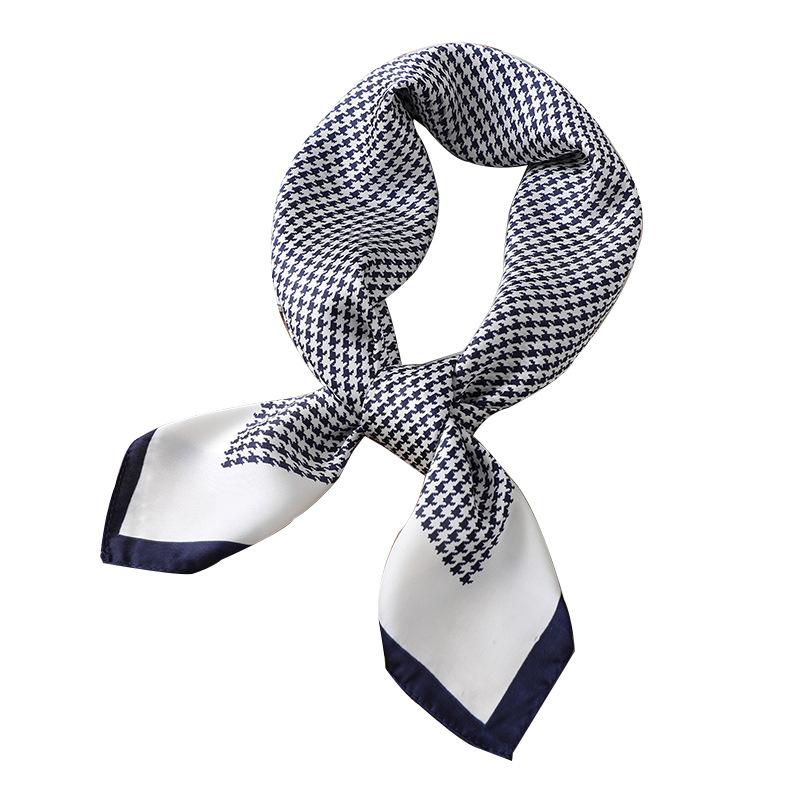 Korean Version of the New Sweet Scarf Versatile Printing Simulation Silk Scarf Retro Thousand Bird Grid Small Square Scarf 71 Professional Small Scarf