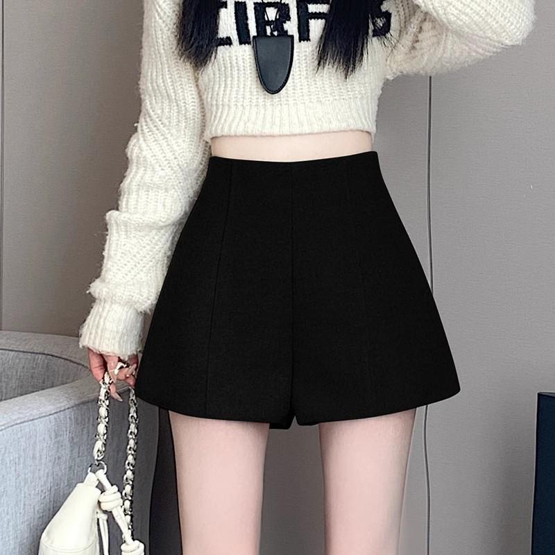 

Женские шорты А-силуэта с высокой посадкой, из серой шерстяной смеси - Американский стиль, Осень/Зима, Широкие штанины, Приталенный крой буткат M