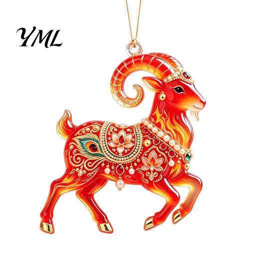 Decorative Home Decoration 2D Acrylic Goat Christmas Tree Pendant, Keychain Bag Charm, Cute Sheep Rearview Holiday Party Decor Mirror Hanging Ornament