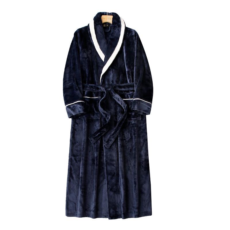 

Contrast Trim Long Flannel Bathrobe for Couples - Thick Plus Size Coral Fleece for Men & Women, Perfect for Autumn/Winter XL