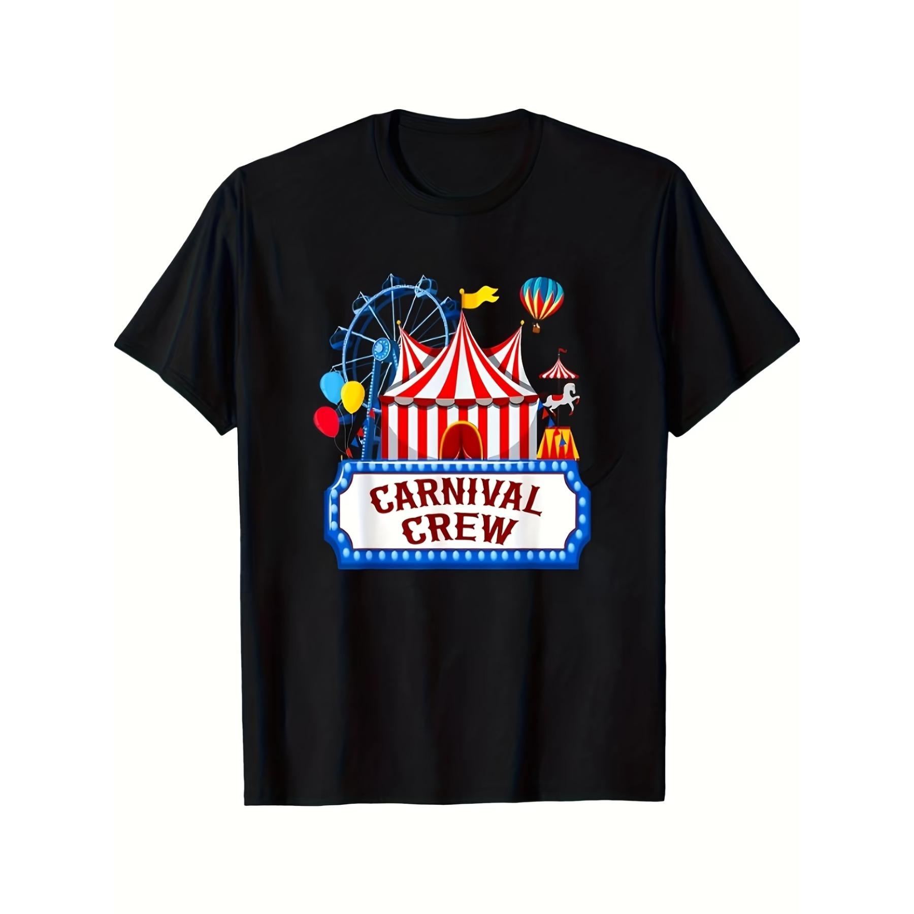 Carnival & Circus-Themed T-Shirt Suitable for Carnival Birthday Outfits, Circus Tent Print, Round Neck Casual Tee S чёрный