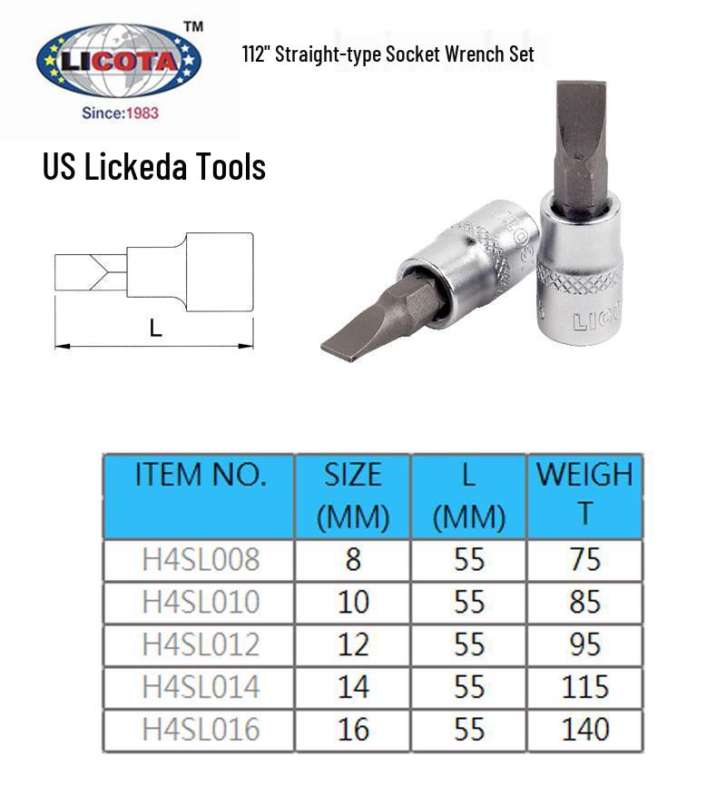 USA LICOTA 1/2" Slotted Screwdriver Socket H4SL008 (8-16mm)