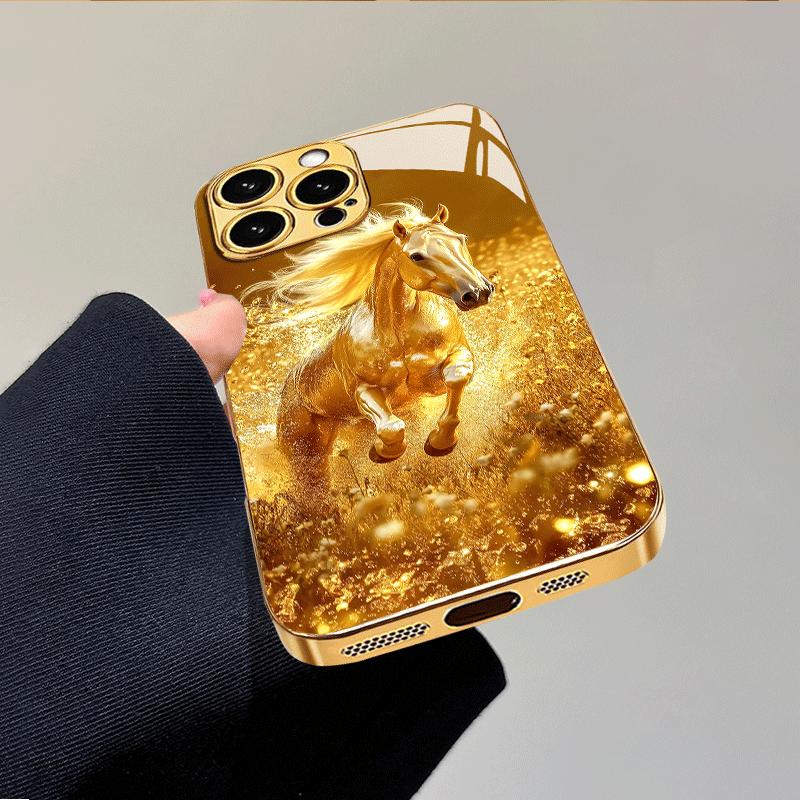 The New Running Horse Pattern Glass Phone Case Is Suitable for iPhone 17 16 15 14 13 12 11 Pro/Max/Plus Anti Drop and Shockproof