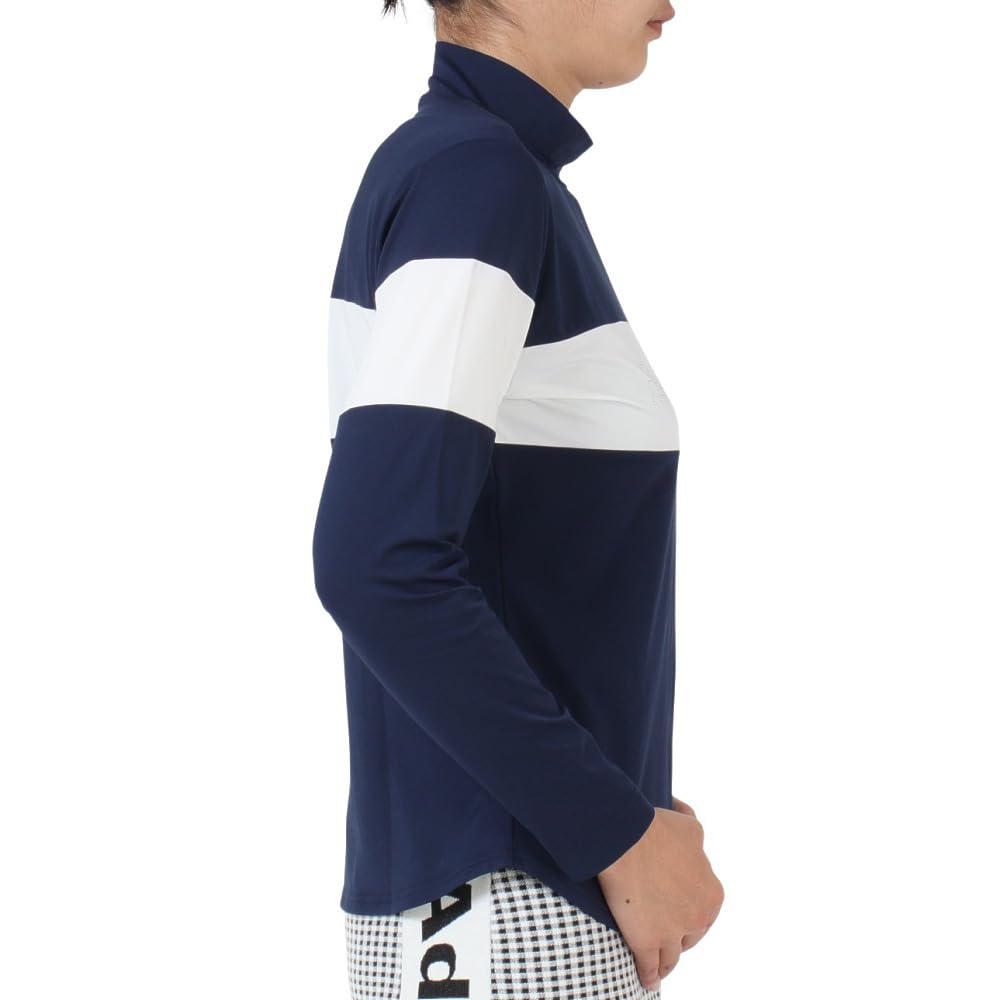 Admiral Golf ADLA459 Women's Classic Fleece-Lined Metal Logo Long Sleeve Mock Shirt, Navy