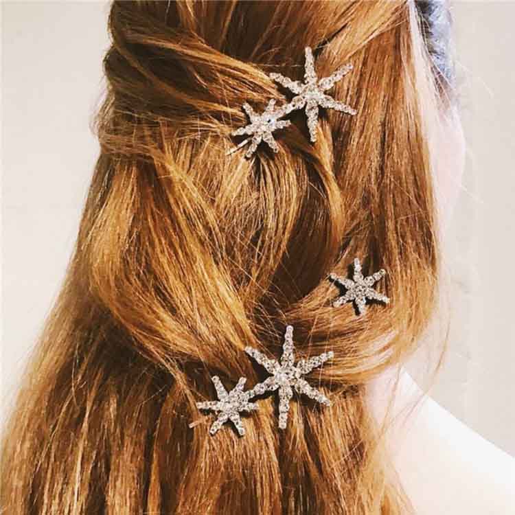 Korea Fashion Party Crystal Hairslide Rhinestone Hairclip Shiny Star Snowflake Shape Hairpin Hair Accessories for Women Headwear