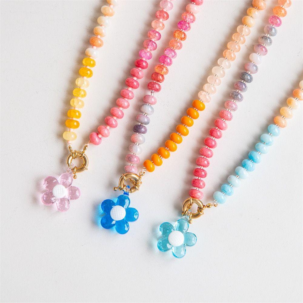 Bohemia Floral Chain Choker Colorful Beads Pendant Necklace Trendy Flower Necklace  Sea Beach