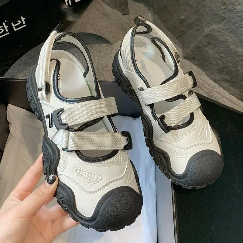 

Модная женская обувь 2024 года, брендовые сетчатые женские сандалии, модные повседневные сандалии с круглым носком, женские летние сандалии Baotou на плоской подошве в тон цветам 40 чёрный