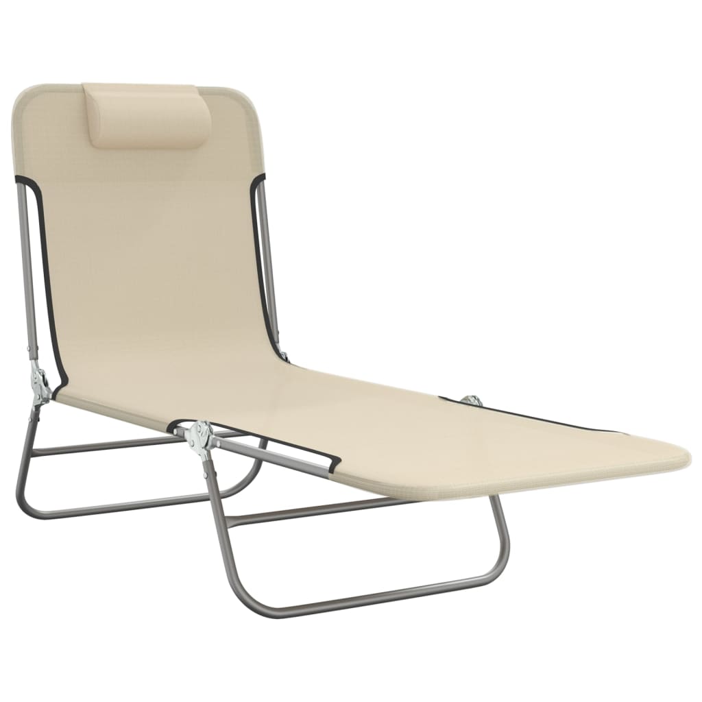 Vidaxl Folding Sun Loungers, 2 Pcs, Cream, Textilene And Steel