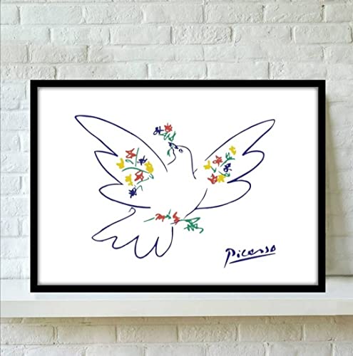 Picasso Flowers and Doves, A4 Size, Framed Art Poster, Poster aoipro (Black Frame (23cm x 31cm))