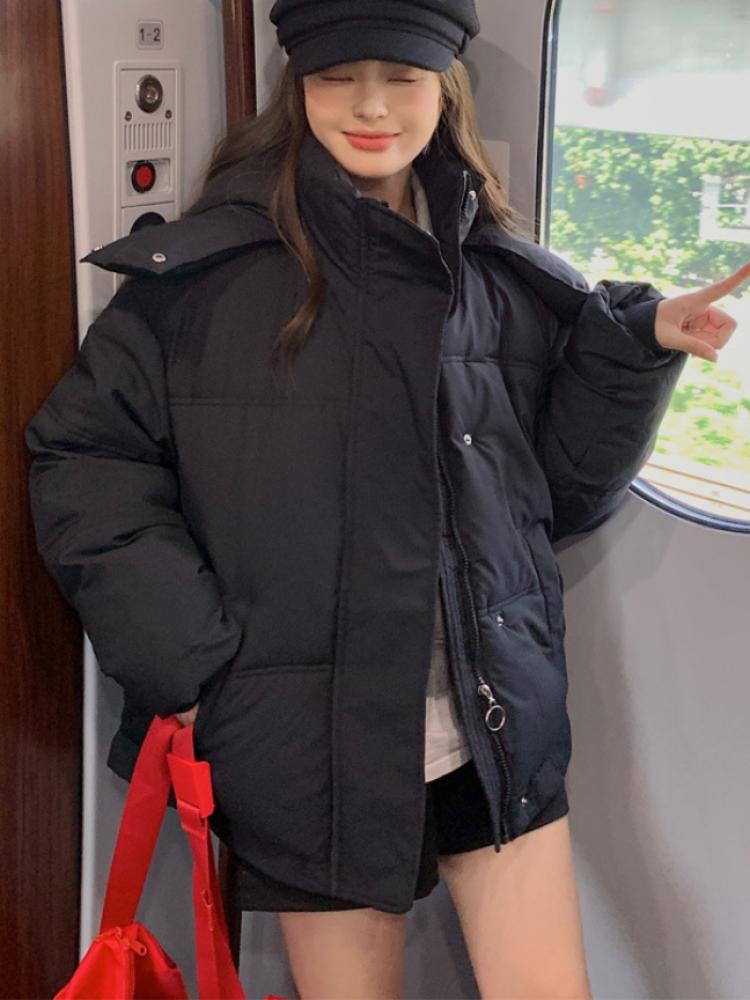 Winter Puffer Jackets Women Thick Warm Down Cotton Padded Coat Female Fashion Oversize Hooded Grey Loose Short Parkas