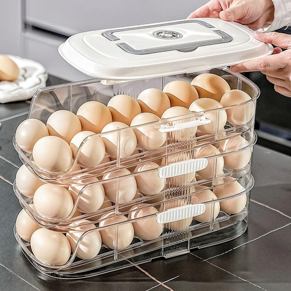 Large Capacity Automatic Rolling Egg Container Transparent Egg Storage Box  for Home