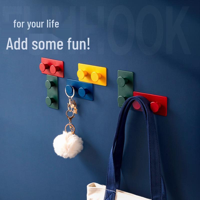 Creative Adhesive Key & Wall Hook - No-Punch, Seamless, Multifunctional Building Block Design