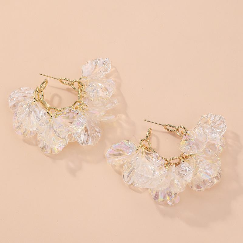 Super Fairy Acrylic Shell Flower C-Shaped Geometric Silver Needle Earrings for Women