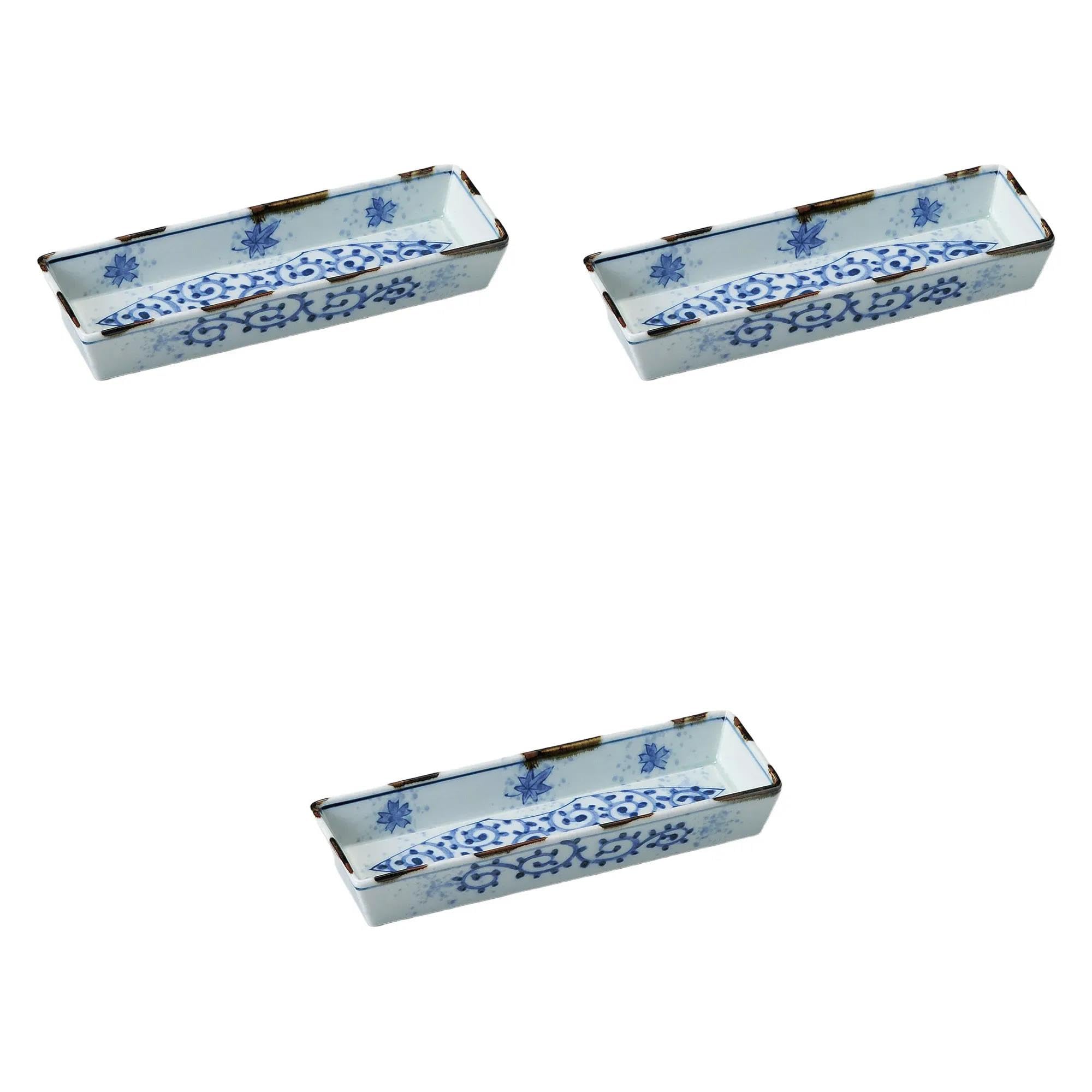 

Set of 3 Blue and White Octopus Arabesque Rectangular Appetizer Plates x 7 x Protruding Arita Setomonohonpo Cut-Out 7-inch [21.5 3.5 cm] Plates,