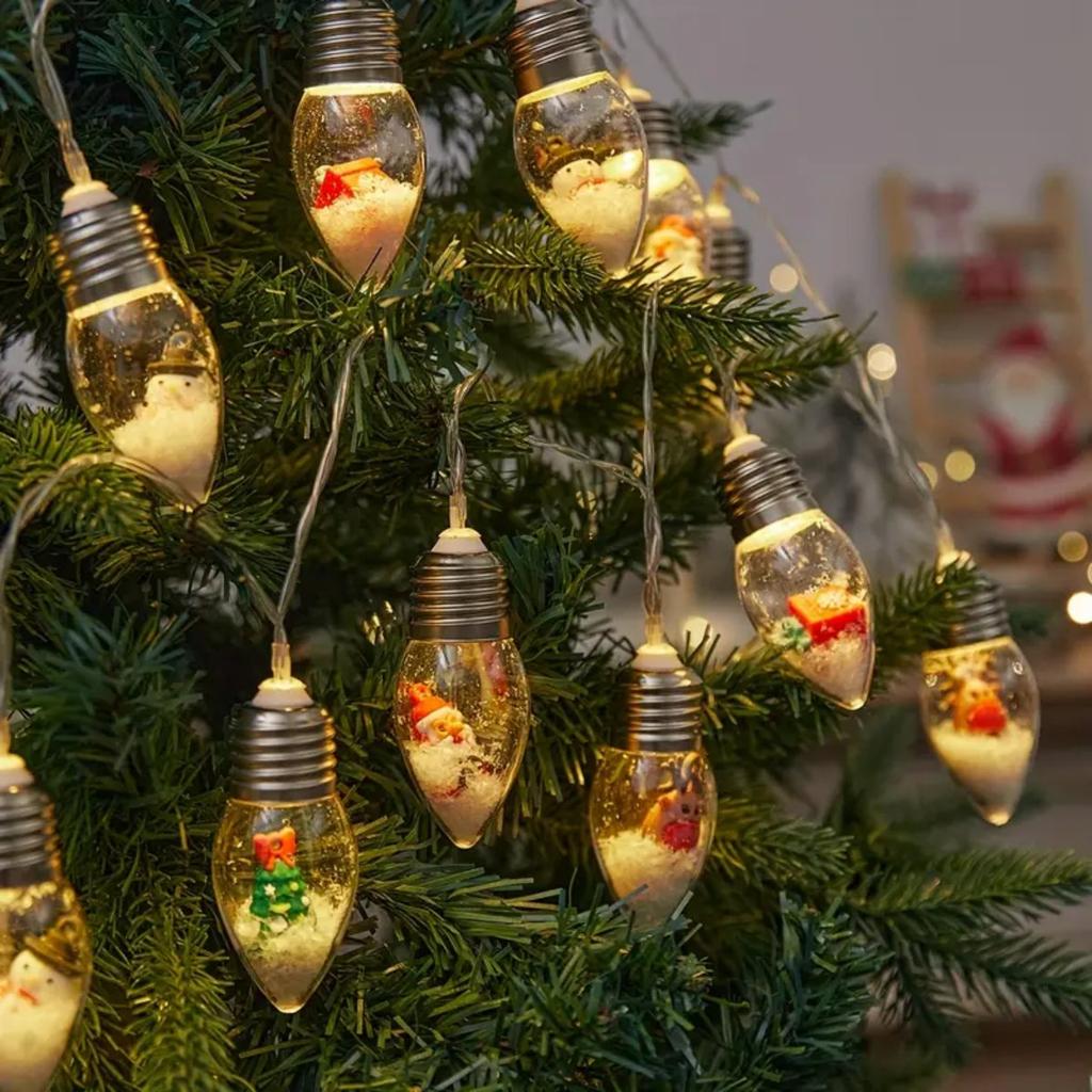 3M 20LED Globe Bulbs String Light with Snow & Cute Ornaments Perfect For Home Patio Fireplace Christmas Xmas Tree Decoration