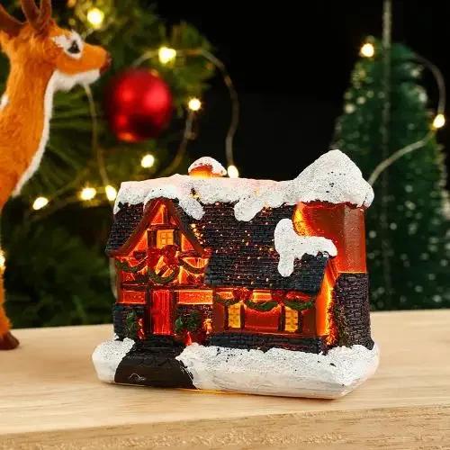 Glowing Christmas Cabin House with Led Lights Christmas Story Village Houses Festival Ornament Christmas Atmospheres Decor Props