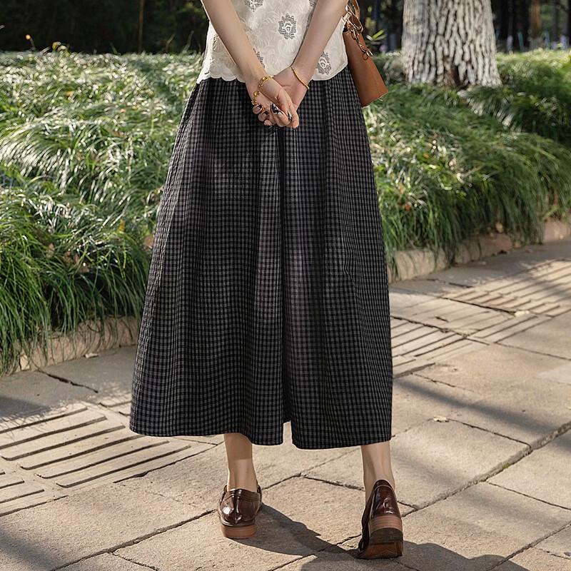 Women's High-Waist Plaid Wide Leg Cropped Pants