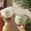 Keramik 700ml Schüssel/Tasse mit großem Fassungsvermögen mit Deckel und Löffel, mit Vintage-Textur; geeignet für Suppe, Kaffee oder Instantnudeln.