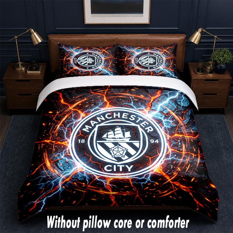 Manchester City Design Bed Bedding Set 1 Duvet Cover + 2 Pillowcases Soft Breathable Household Bed Linens
